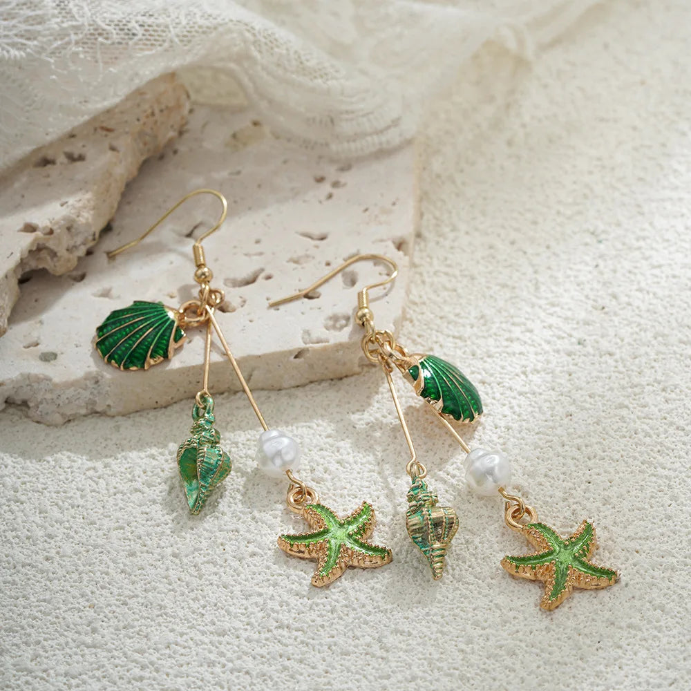 Platinum Seashell Charm Earrings