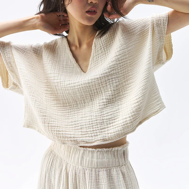 Scarlet Muslin V-Neck Shirt