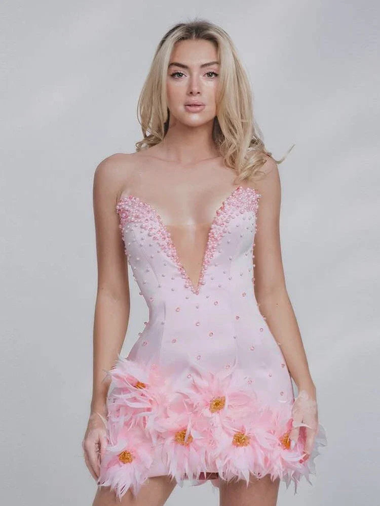 Stella Strapless Pearl Mini Dress
