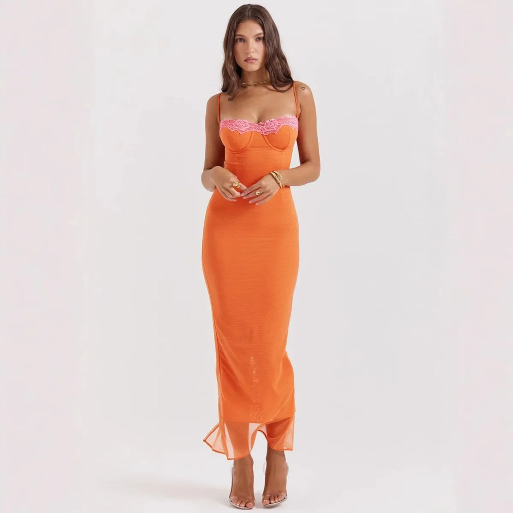 Bianka Lace-Trim Slip Maxi Dress
