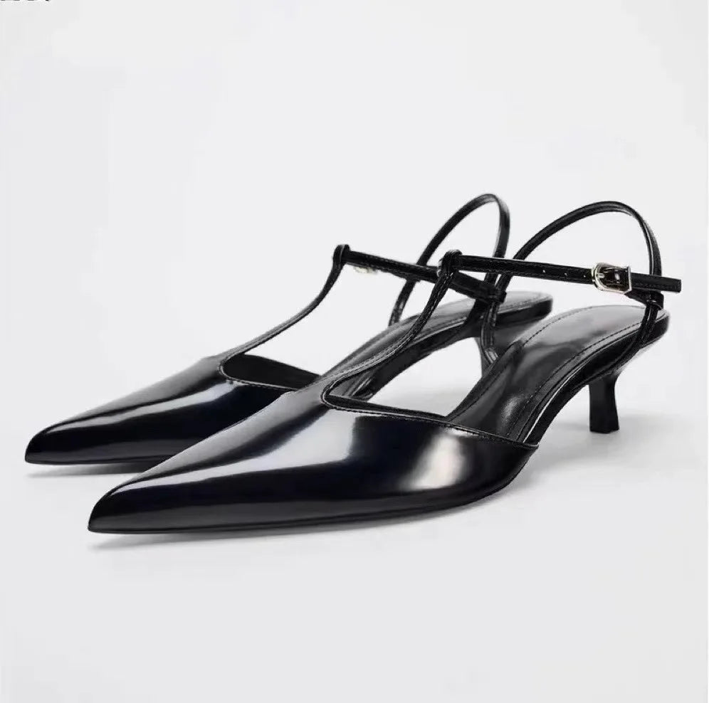 Grace Patent T-Strap Low Heels