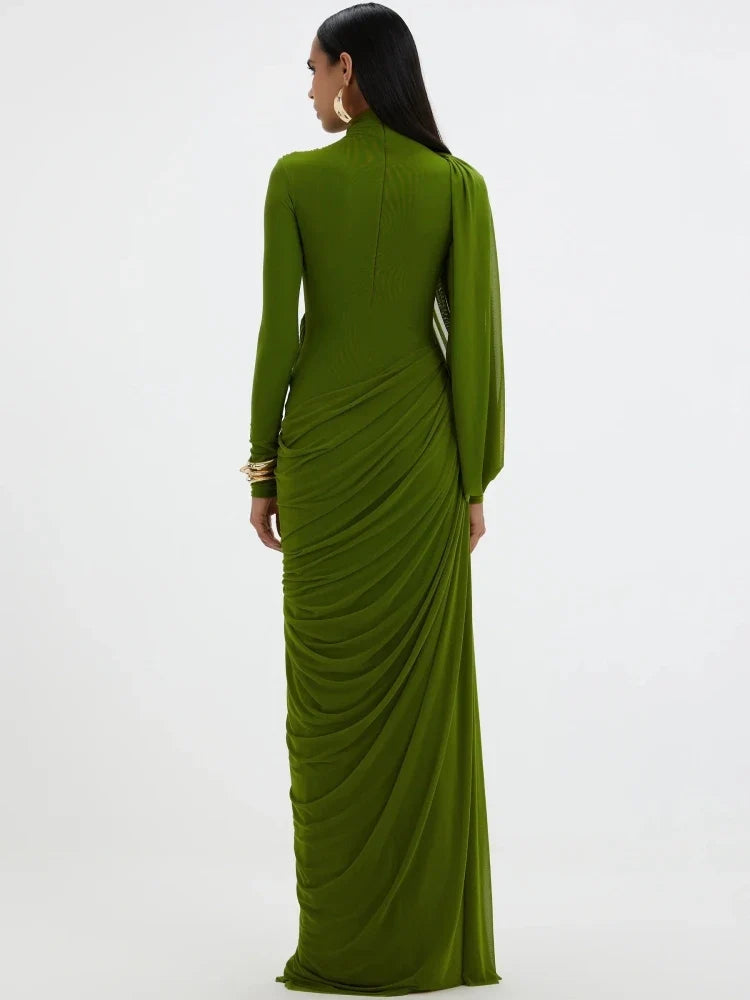 Radiance Asymmetric Mesh Maxi Dress