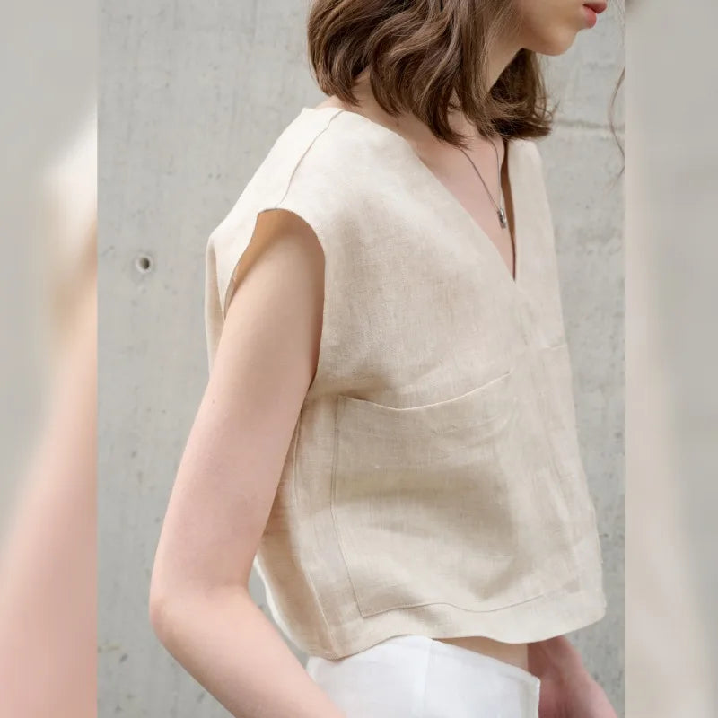 Topaz Linen V-Neck Tank