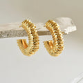 Silver Ribbed C-Hoop Earrings