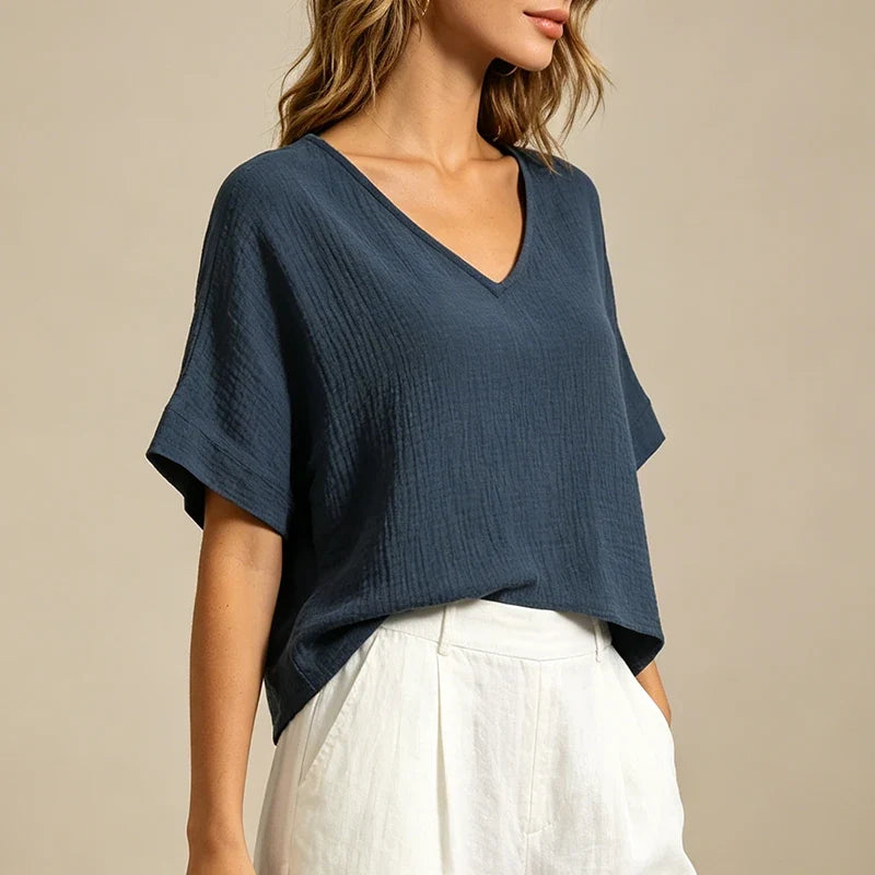 Scarlet Muslin V-Neck Shirt