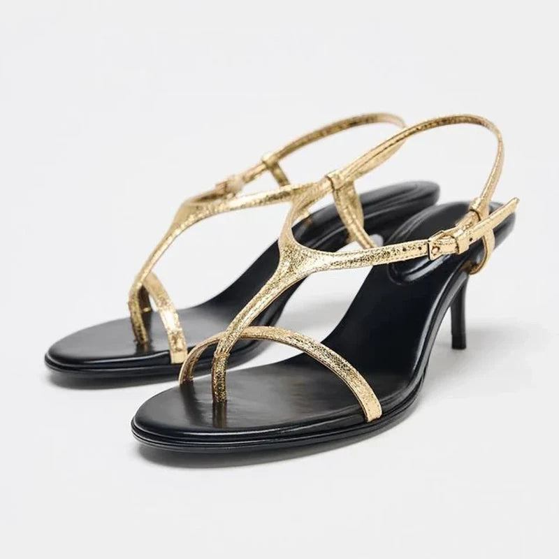 Reverie Gold Buckle Strap Heels