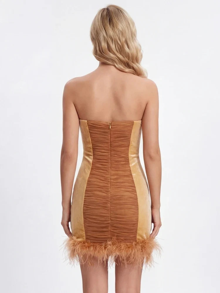 Halo Strapless Feather Mini Dress