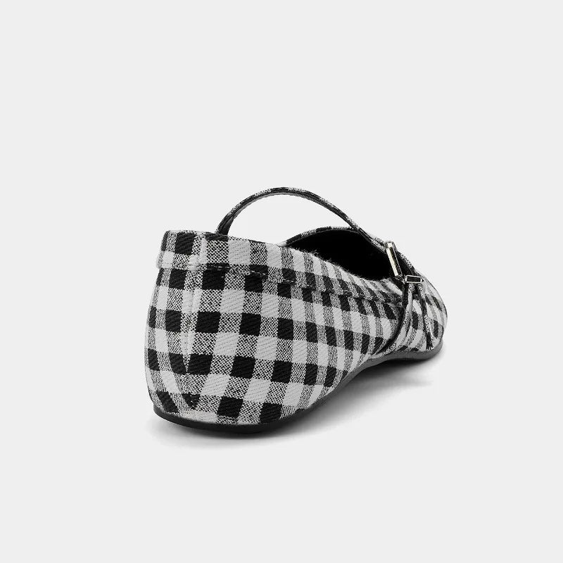Ella Retro Check Buckle Flats
