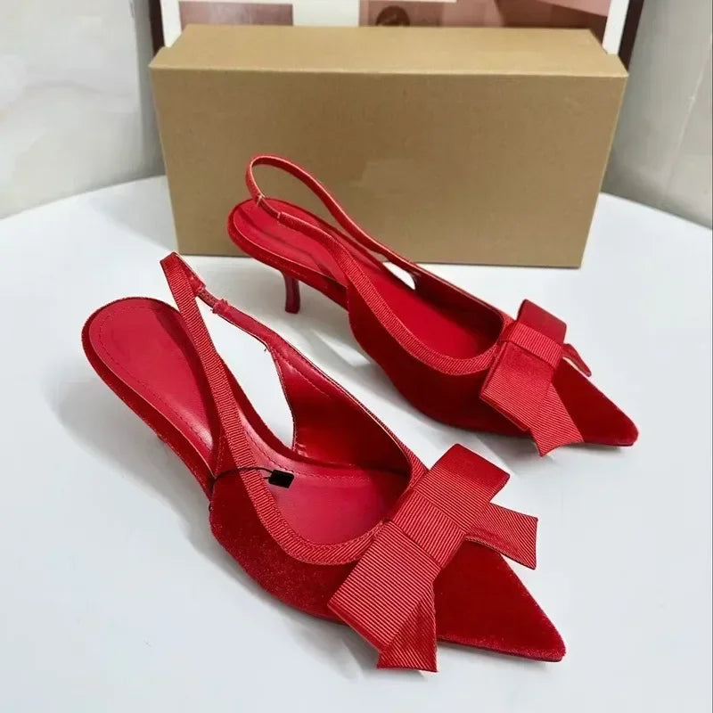 Velvet Bow Slingback Heels