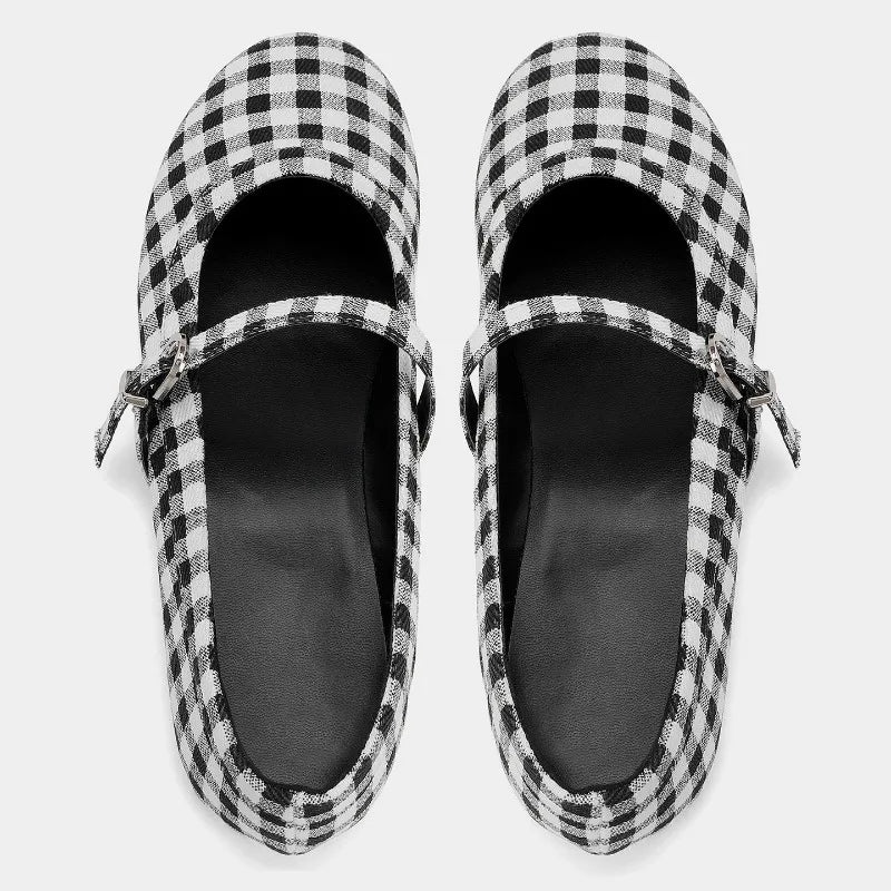 Ella Retro Check Buckle Flats
