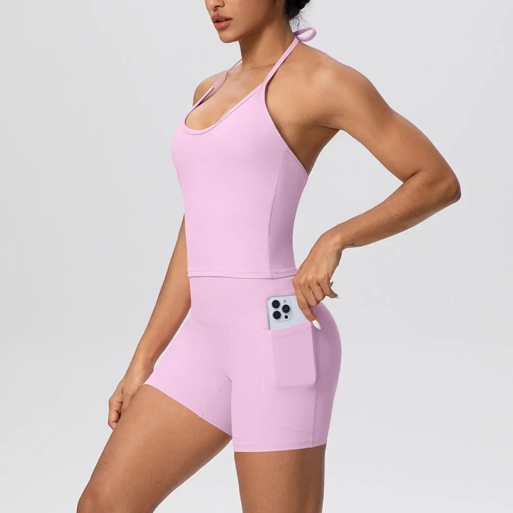 Strawberry Halter Tank and Pocket Shorts Set