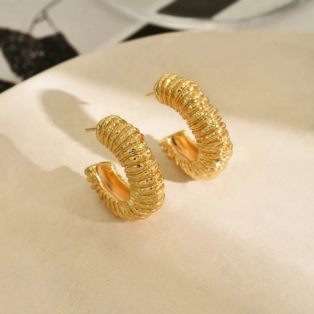 Silver Ribbed C-Hoop Earrings