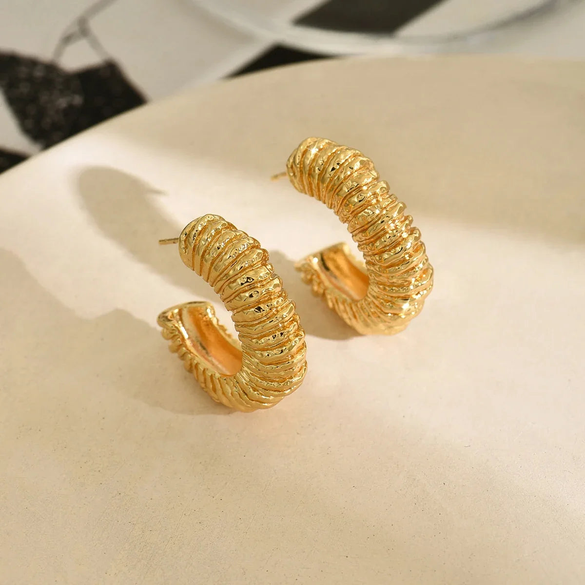 Silver Ribbed C-Hoop Earrings