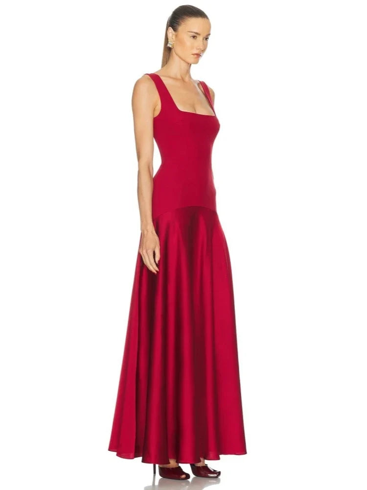 Indigo Two-Tone Satin A-Line Maxi Dress
