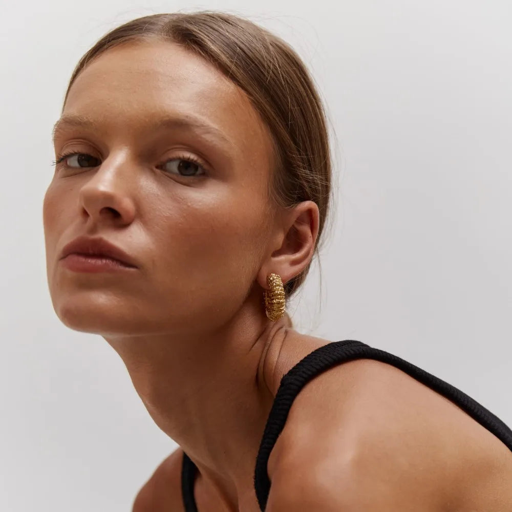 Silver Ribbed C-Hoop Earrings
