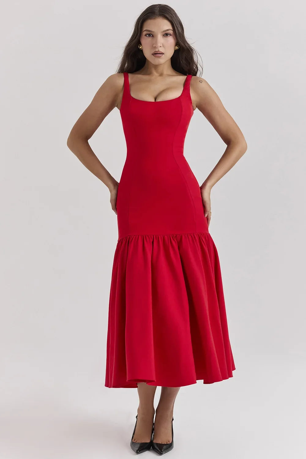 Midnight Drop-Waist Flounce Midi Dress