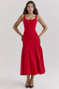 Midnight Drop-Waist Flounce Midi Dress