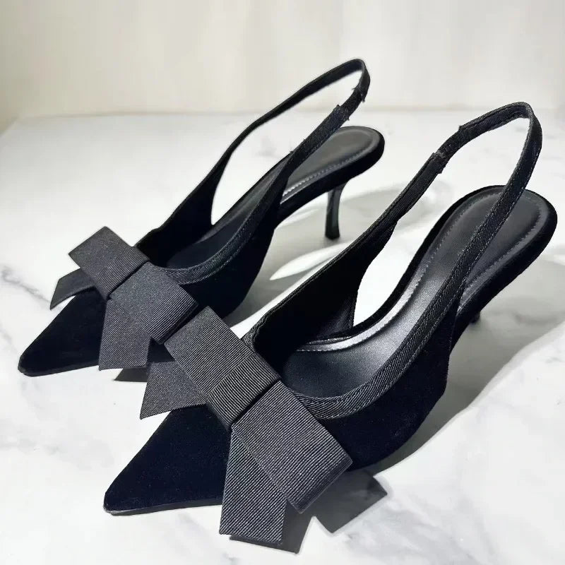 Velvet Bow Slingback Heels