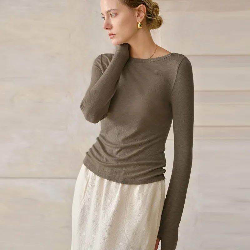 Bordeaux Lyocell-Cotton Long Sleeve Top