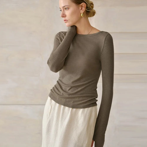 Bordeaux Lyocell-Cotton Long Sleeve Top