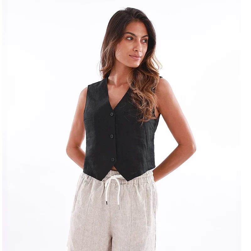 Jade Fitted Linen Vest