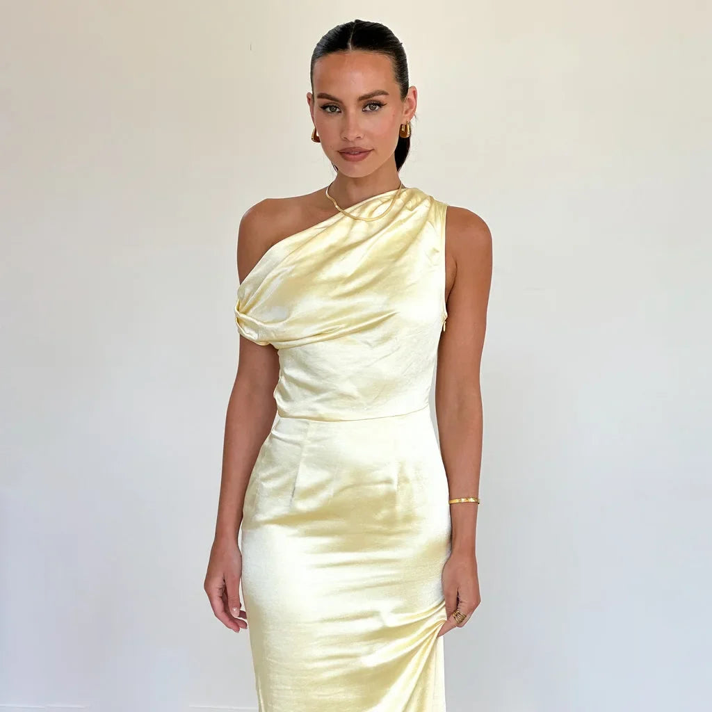 Spark One-Shoulder Satin Maxi Dress