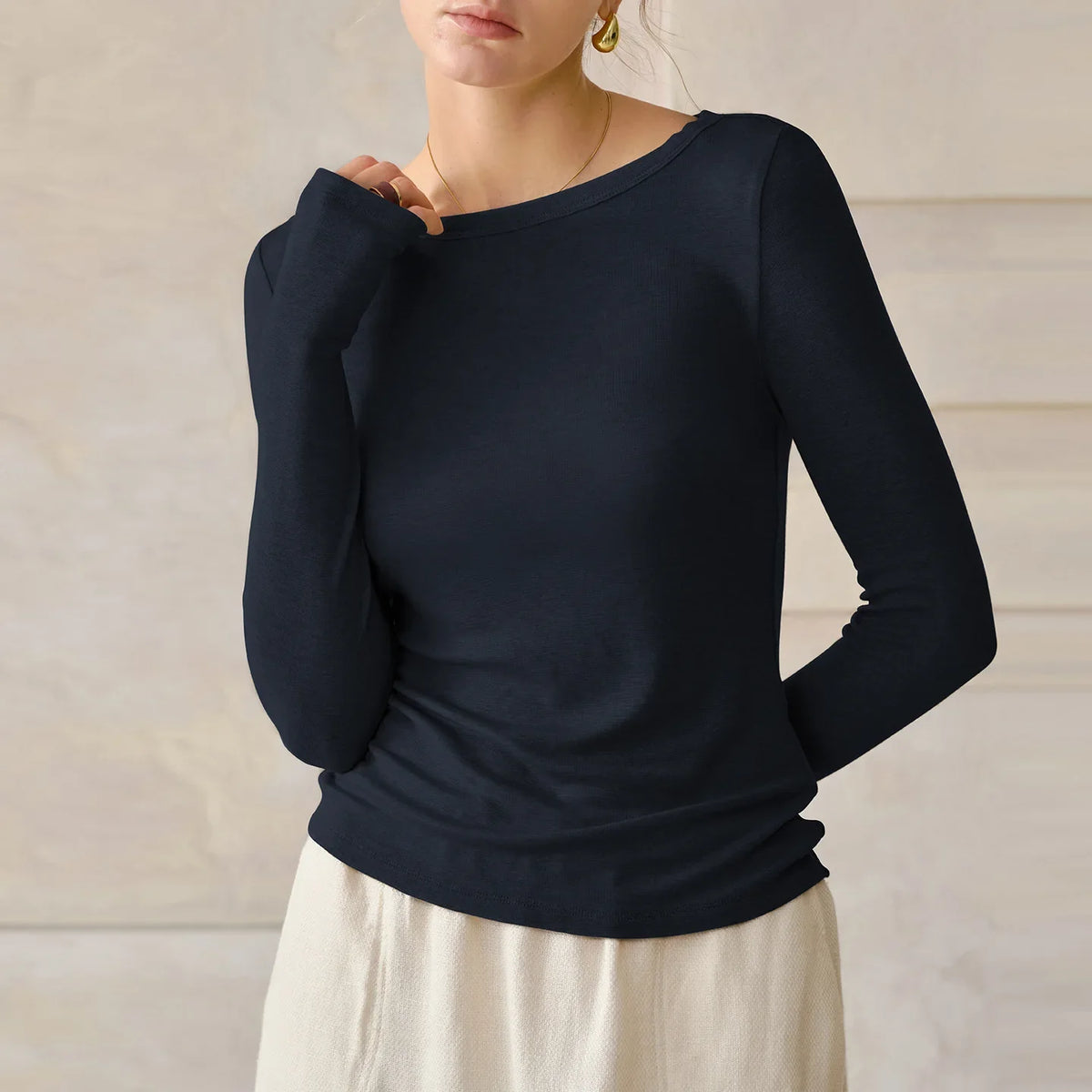 Bordeaux Lyocell-Cotton Long Sleeve Top