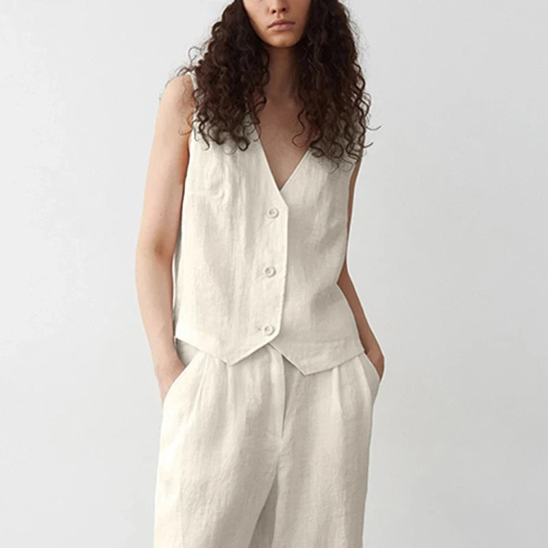 Coral Linen Single-Button Vest