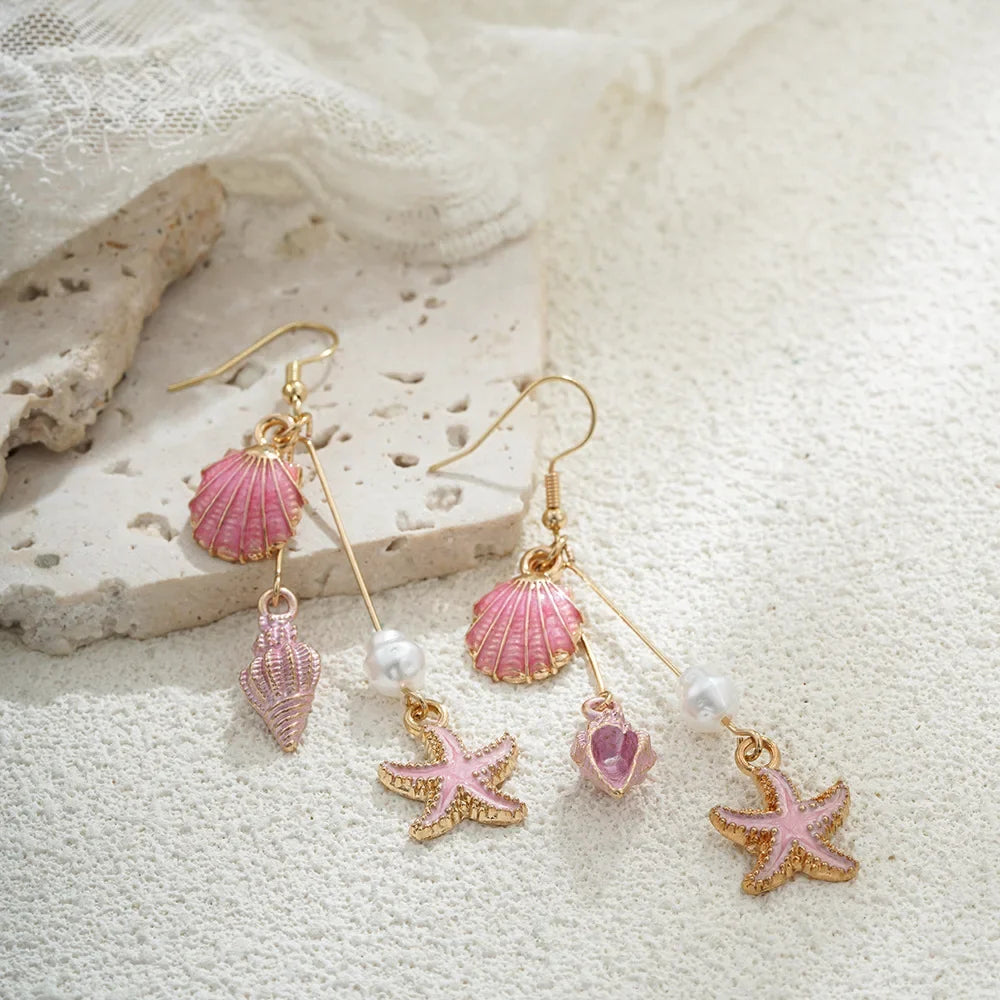 Platinum Seashell Charm Earrings