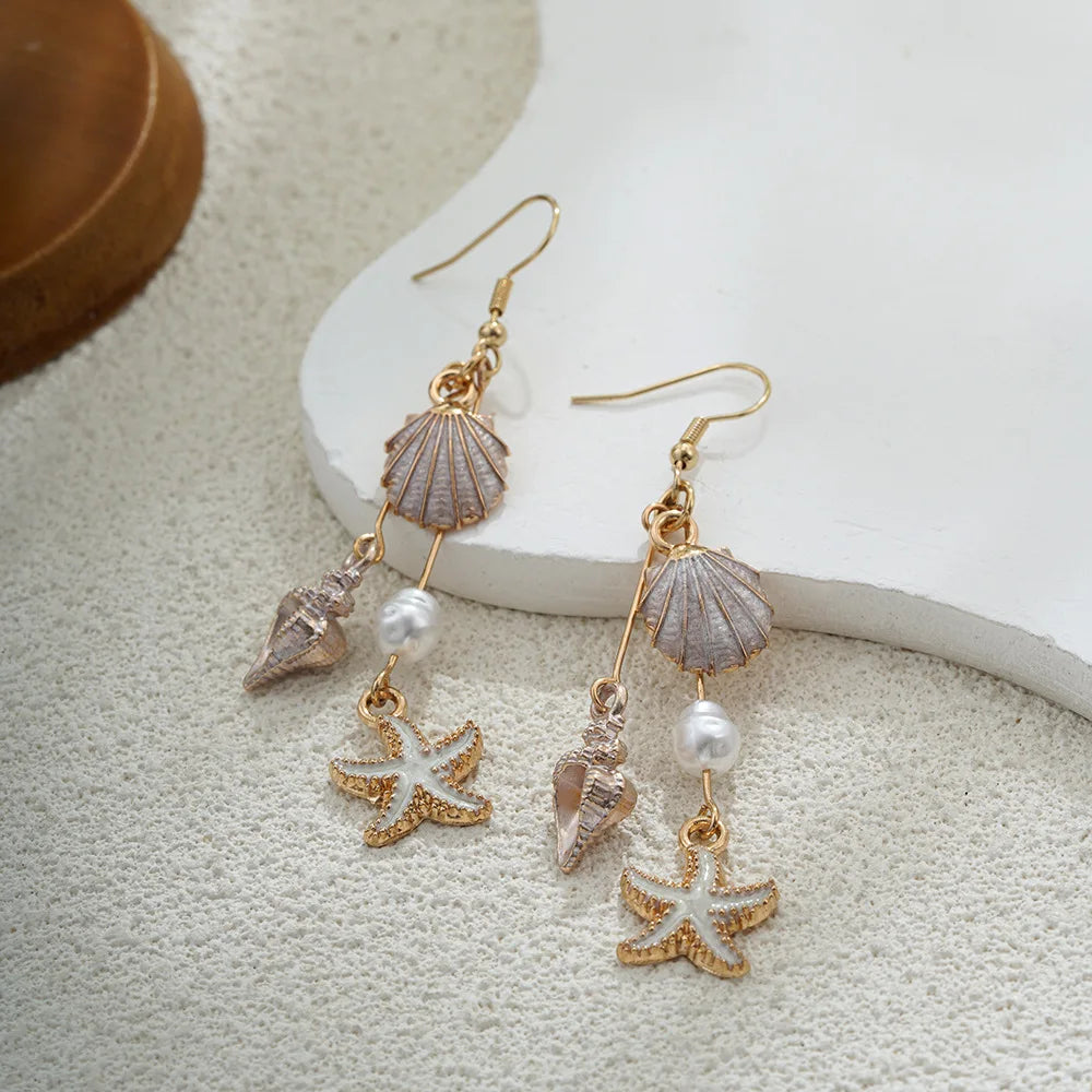 Platinum Seashell Charm Earrings