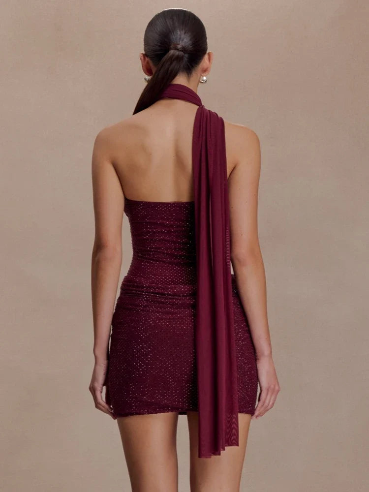 Royal Beaded Mini Dress with Scarf