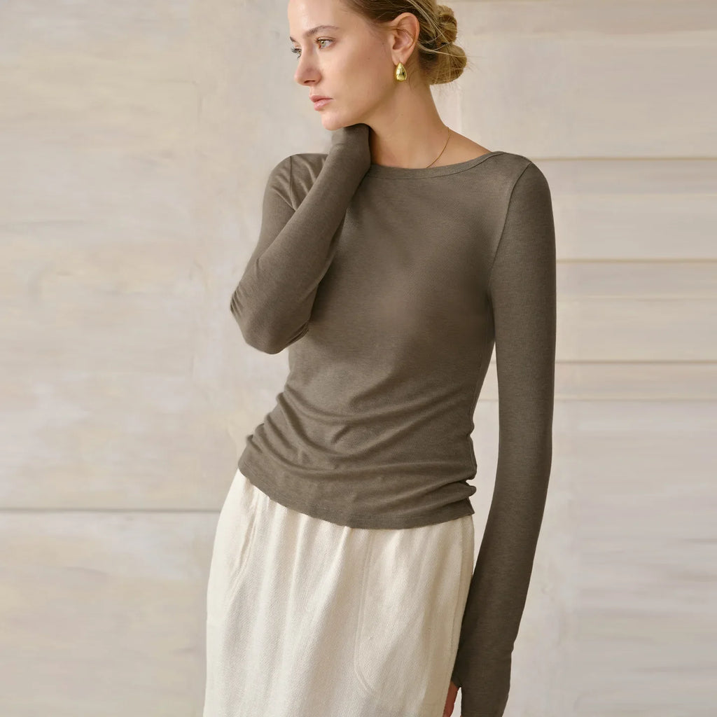 Bordeaux Lyocell-Cotton Long Sleeve Top