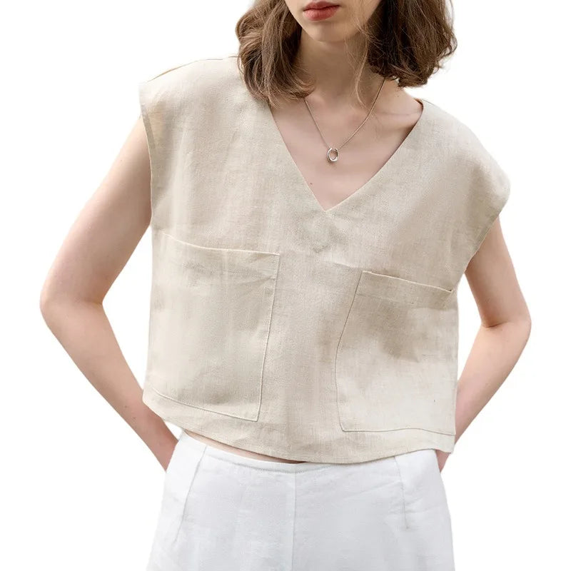 Topaz Linen V-Neck Tank
