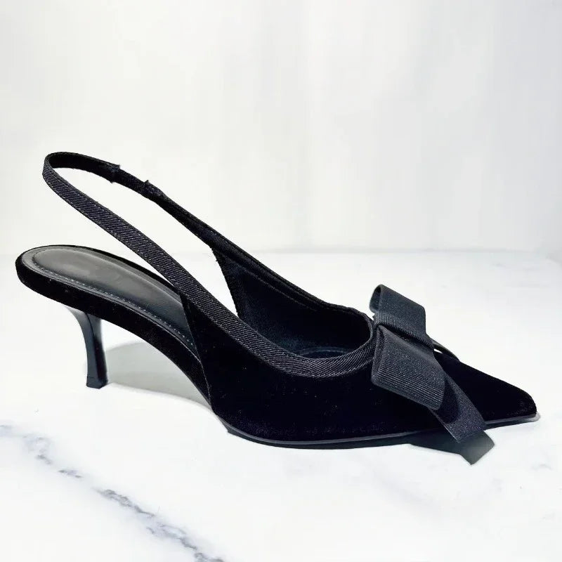 Velvet Bow Slingback Heels