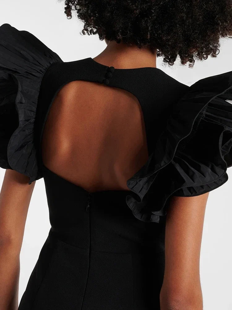 Wave Bandage Butterfly Sleeve Midi Dress