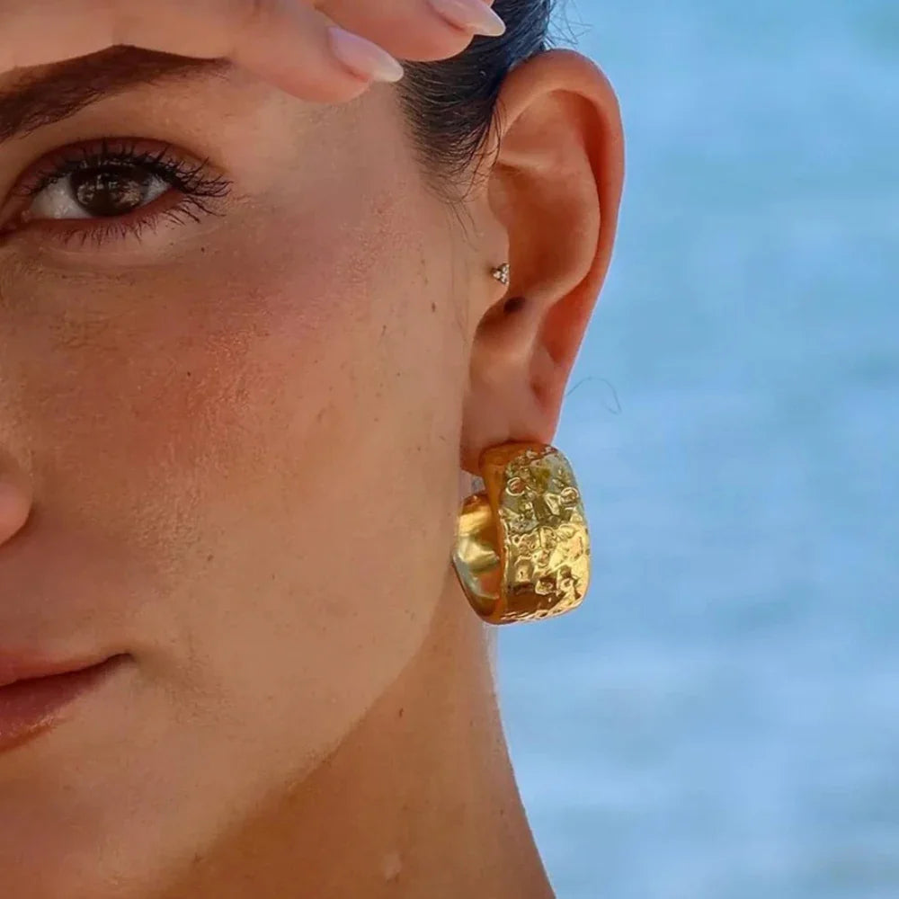 Olive Textured Gold Hoops
