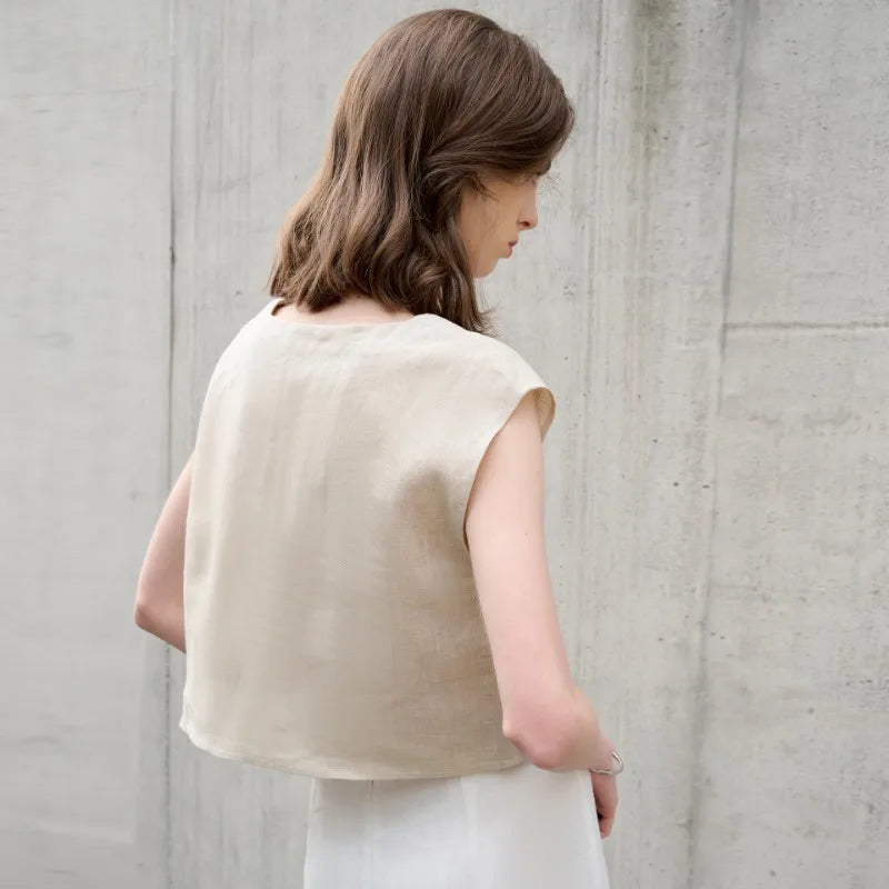 Topaz Linen V-Neck Tank