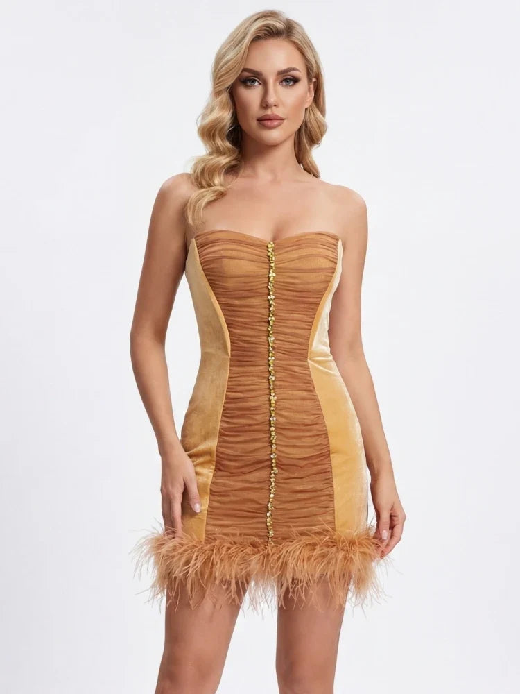 Halo Strapless Feather Mini Dress