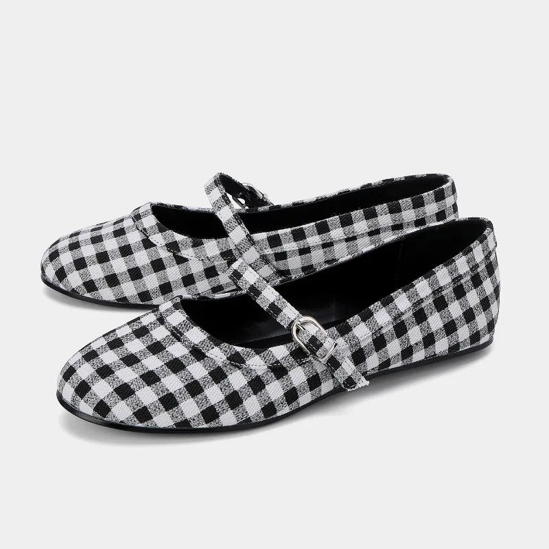 Ella Retro Check Buckle Flats