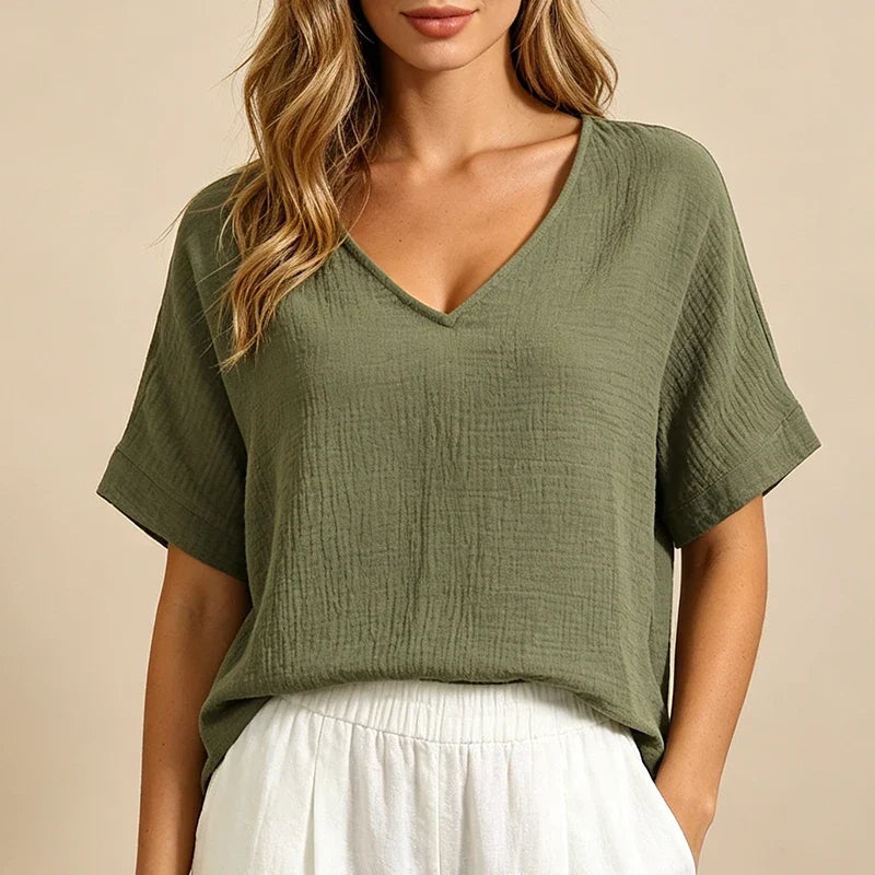 Scarlet Muslin V-Neck Shirt