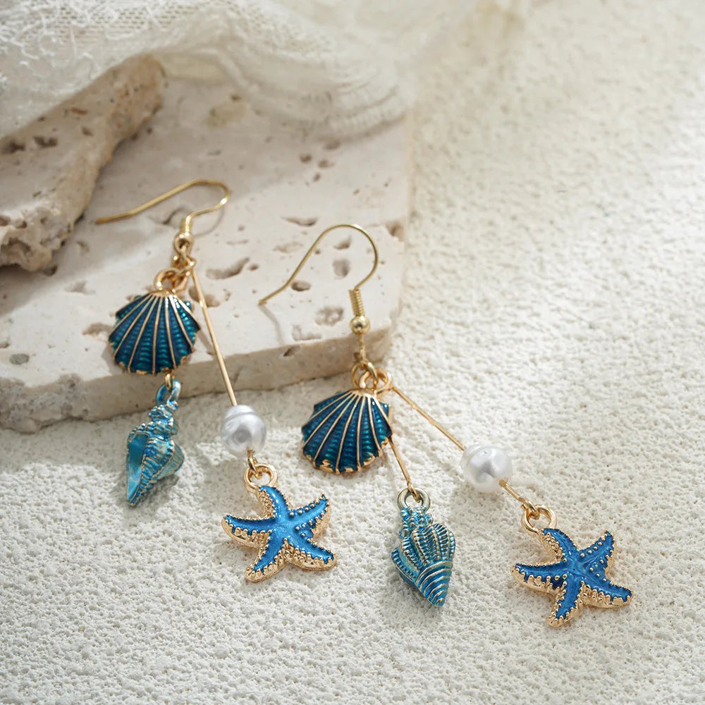 Platinum Seashell Charm Earrings