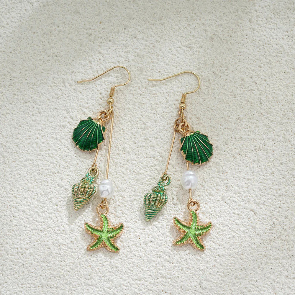 Platinum Seashell Charm Earrings