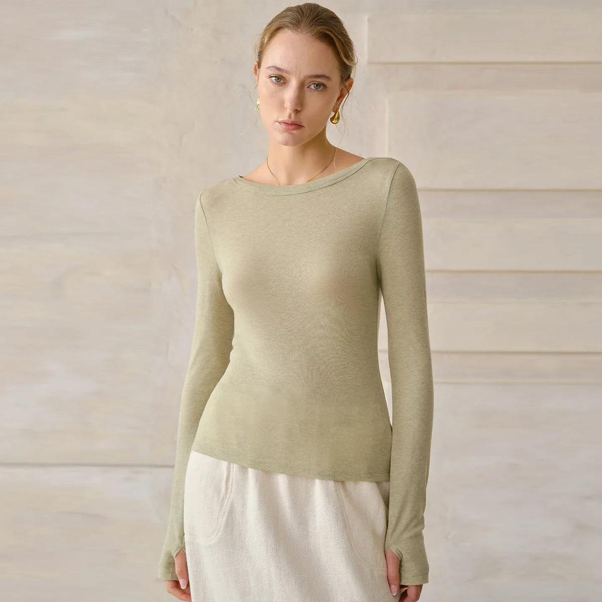 Bordeaux Lyocell-Cotton Long Sleeve Top