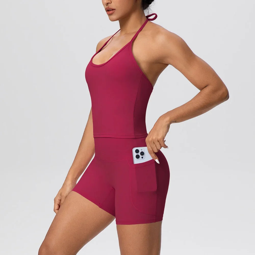 Strawberry Halter Tank and Pocket Shorts Set