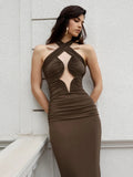 Lux Halter Lace-Up Maxi Dress