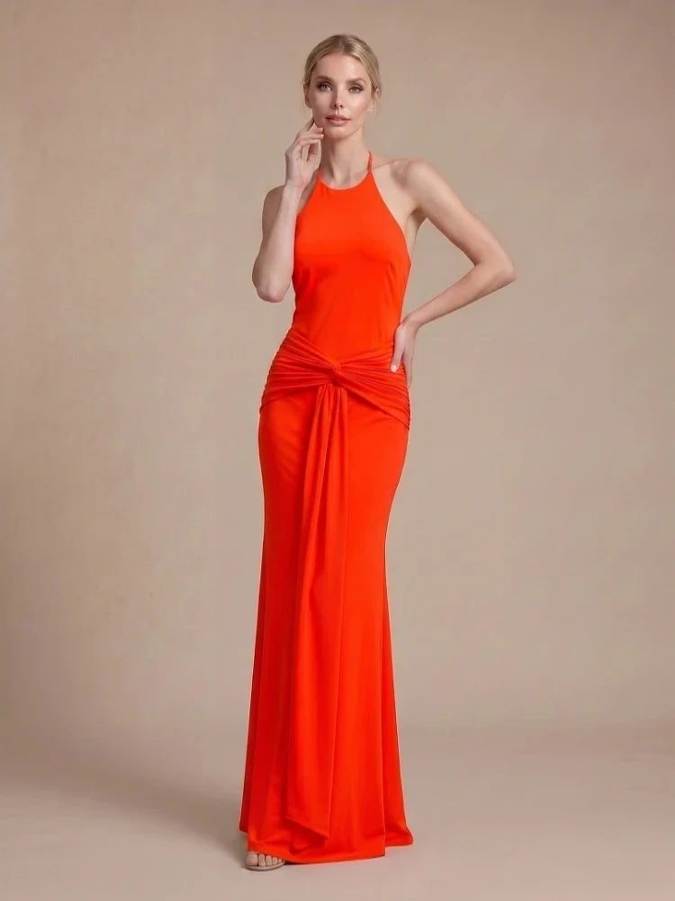 Mulberry Halter Lace Cross-Strap Maxi Dress