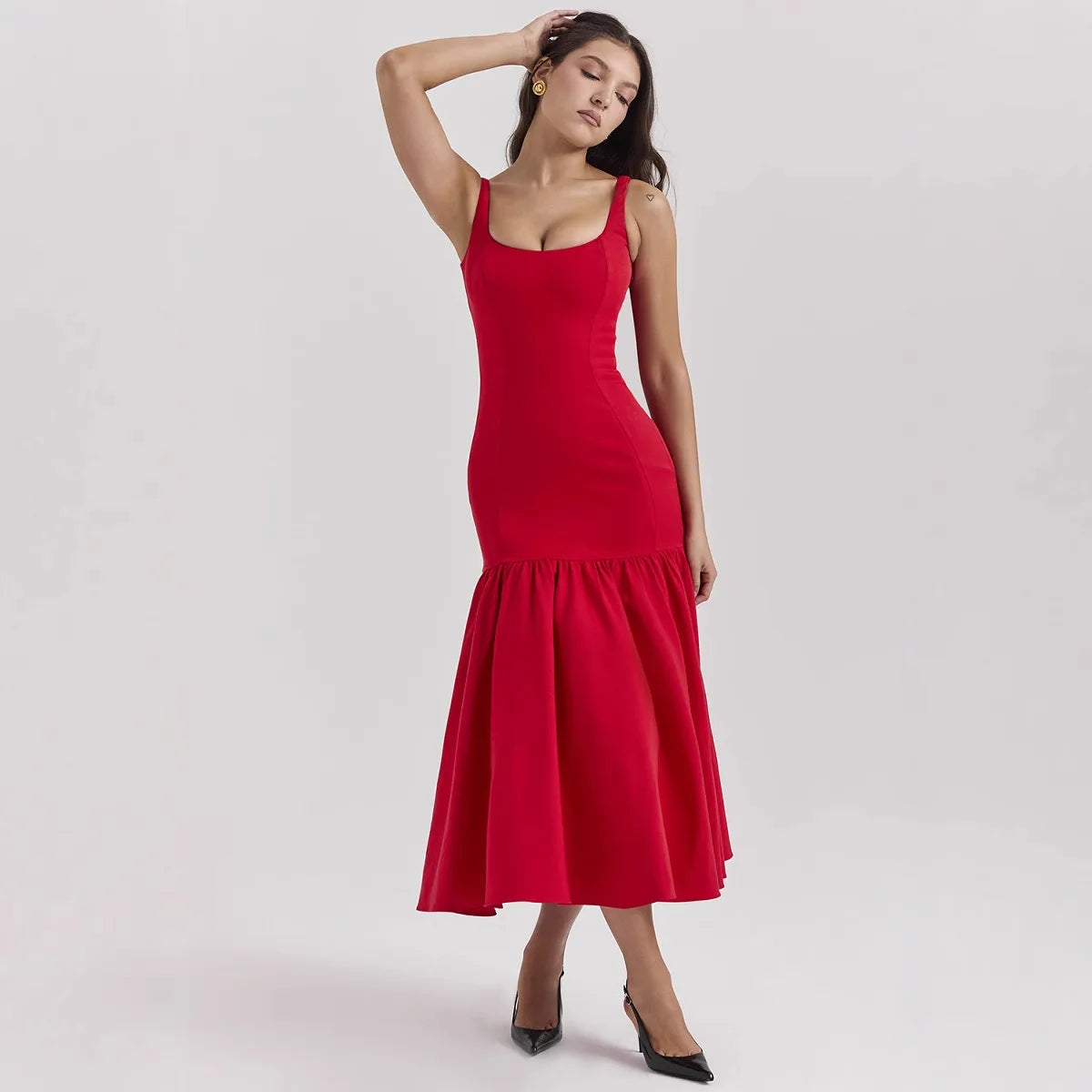 Midnight Drop-Waist Flounce Midi Dress