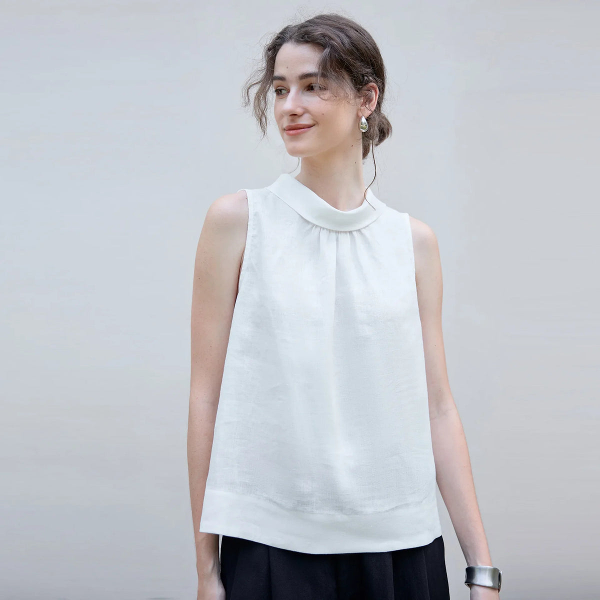 Ruby Linen Stand-Collar Top