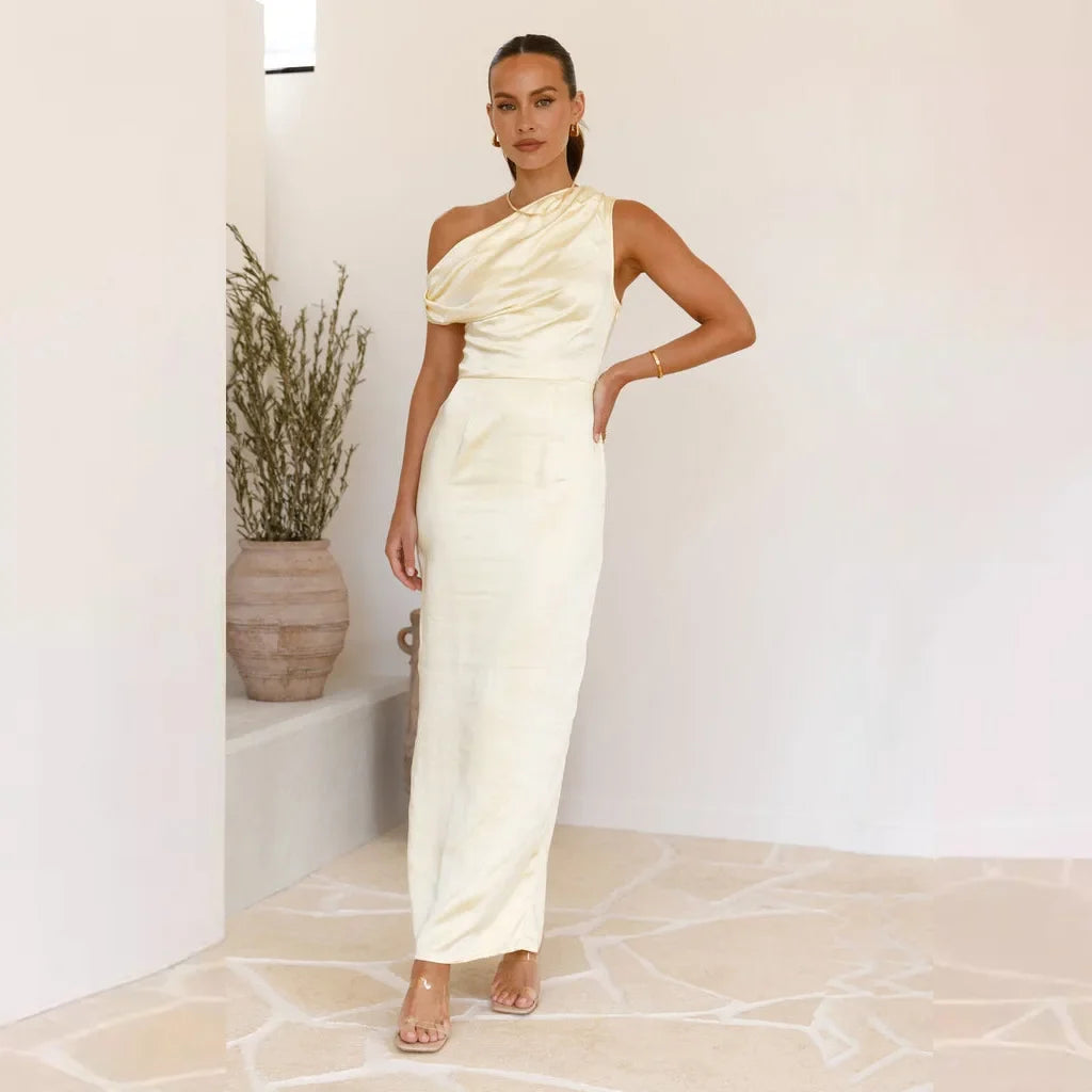 Spark One-Shoulder Satin Maxi Dress