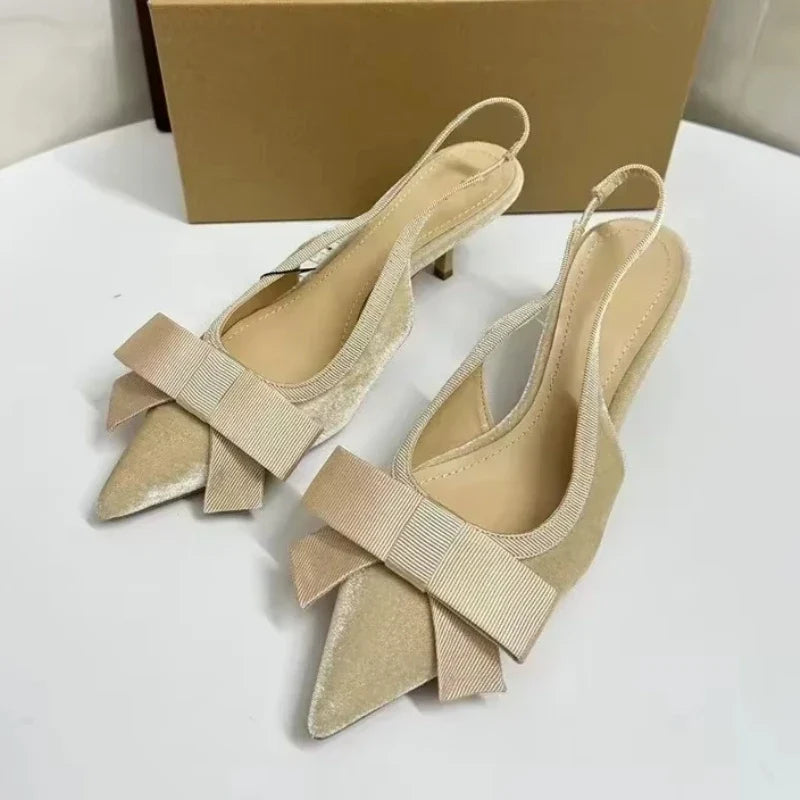 Velvet Bow Slingback Heels